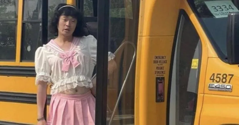 School Bus Driver Removed After Wearing Schoolgirl Uniform and Displaying "Lolita's Line" Sign School Bus Driver Removed After Wearing Schoolgirl Uniform and Displaying "Lolita's Line" Sign